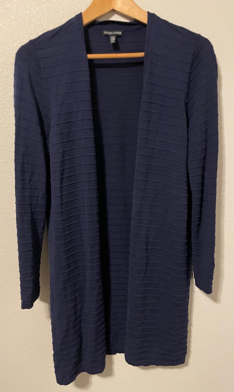 Eileen Fisher Cardigan Sweater Womens Medium Blue Tencel Lyocell Open Front